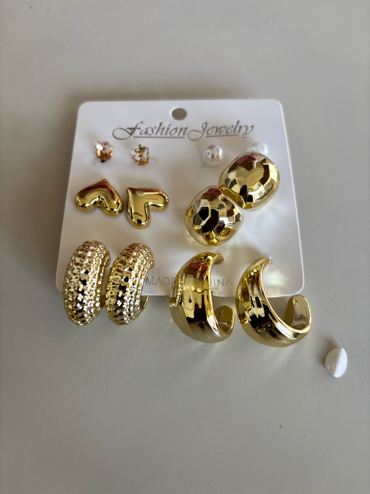Elegant Gold Combination Earrings Statement Hoops, Pearl Studs, and Heart Studs