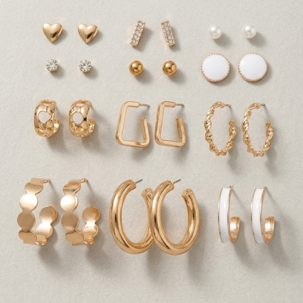 Classic Beauty Collection: 12-Pair Gold-Finished Anti-Tarnish Earrings Set