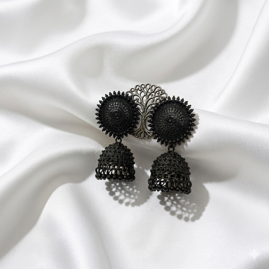 Black Oxidised Jhumka  Earrings