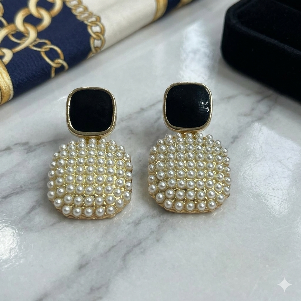 Black & Pearl Stud Earrings