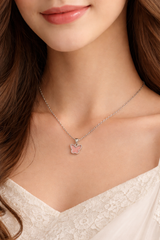 Pink Butterfly Pendant Silver Necklace