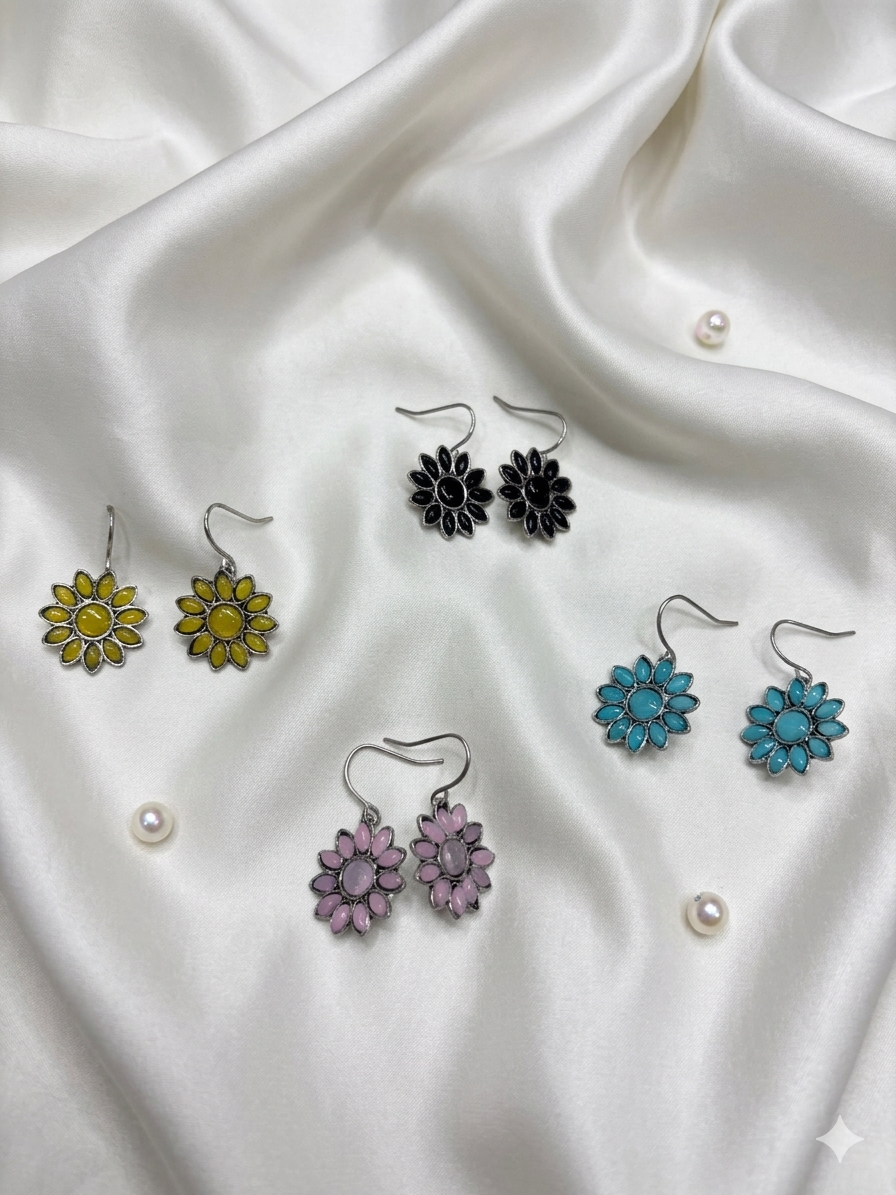 Vintage Daisy Dangle Earrings for Women in a Combination Set of Four Vibrant Floral Drop Earrings