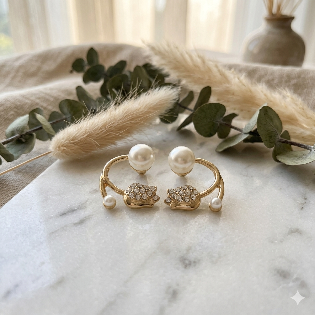 Gold Pearl & Pave Stone Earrings
