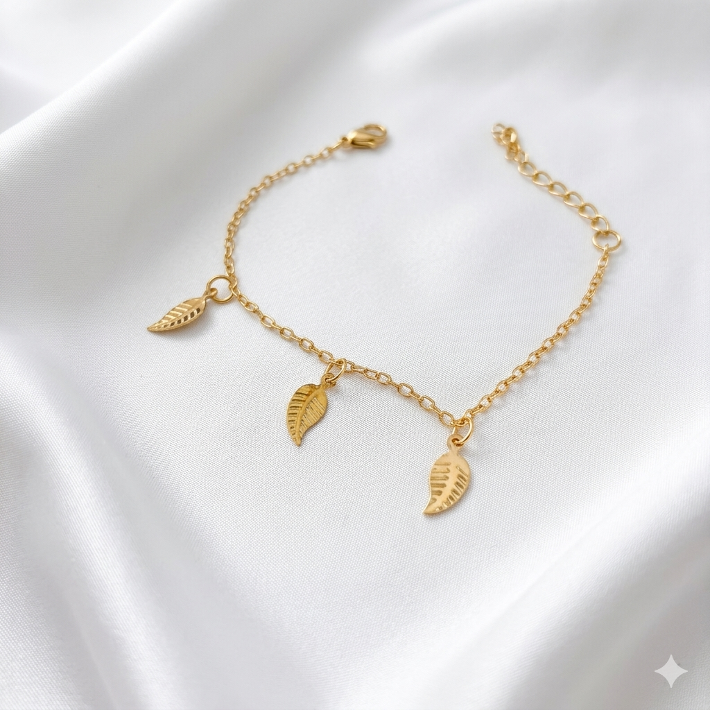 Gold Three Leaf Charm Bracelet
