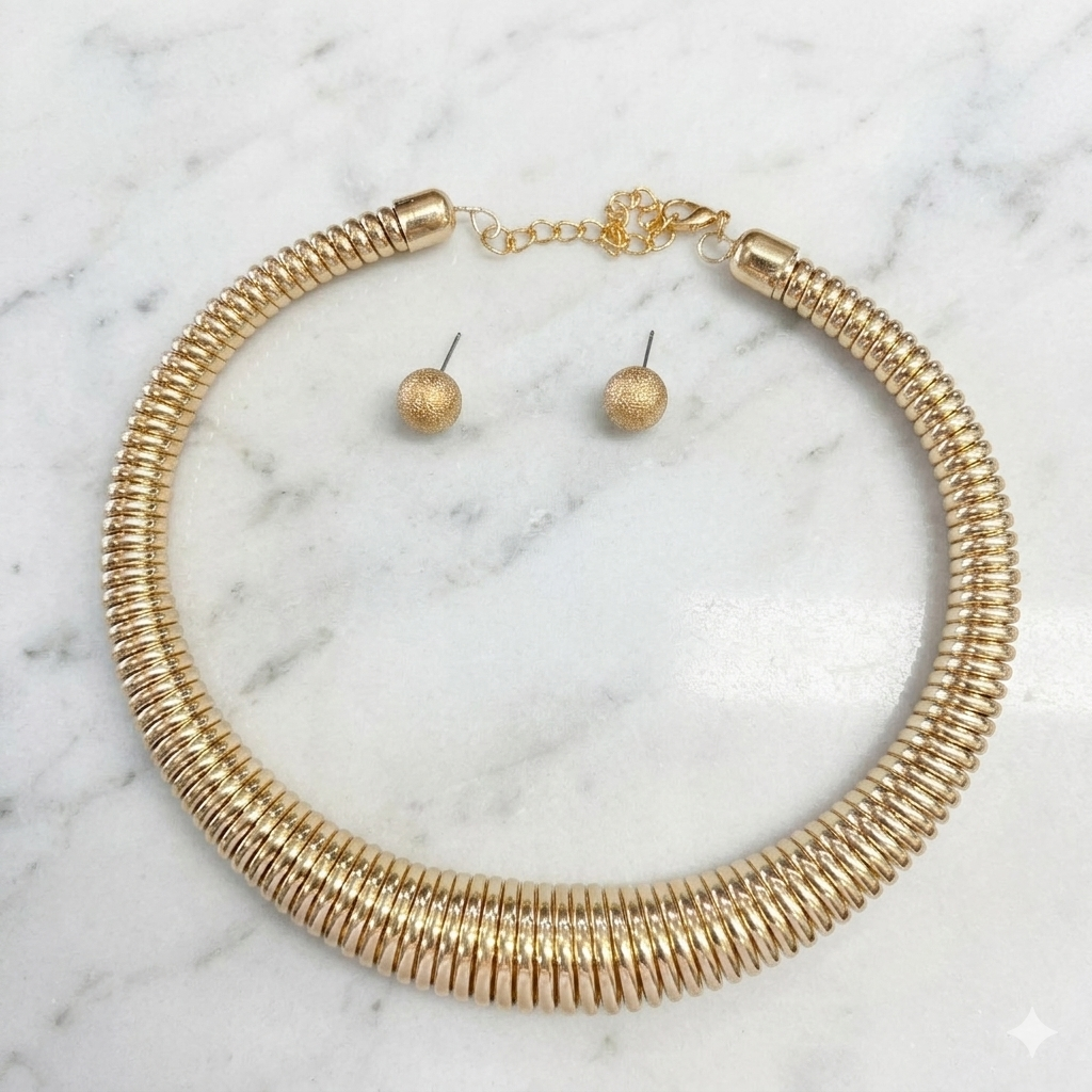 Gold Tone Necklace and Earring Set