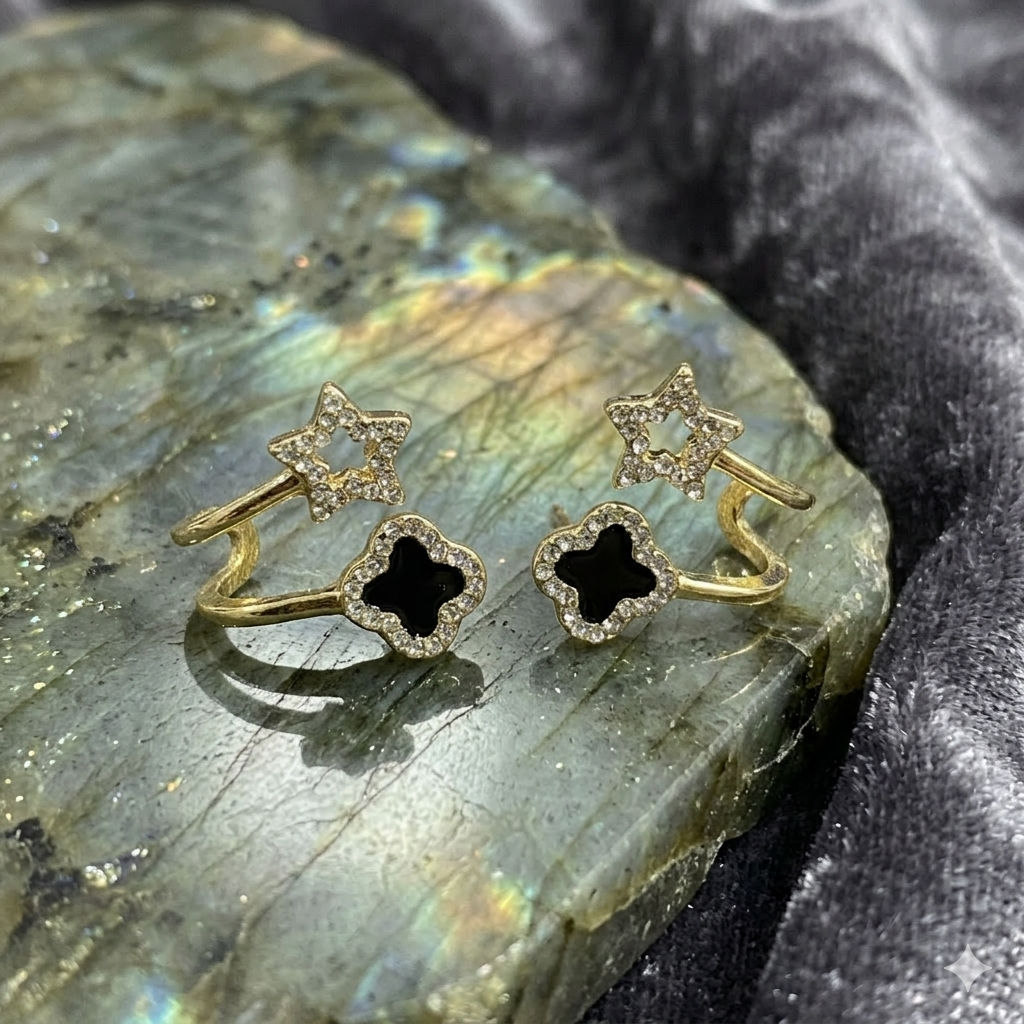 Gold Tone Star and Cross Stud Earrings