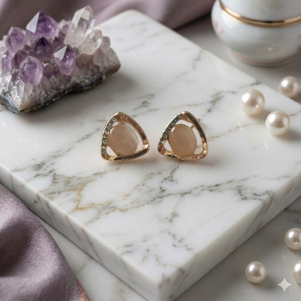 Gold Tone Triangular Stud Earrings