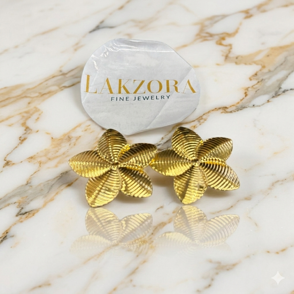 Golden Fabric Flower Earrings