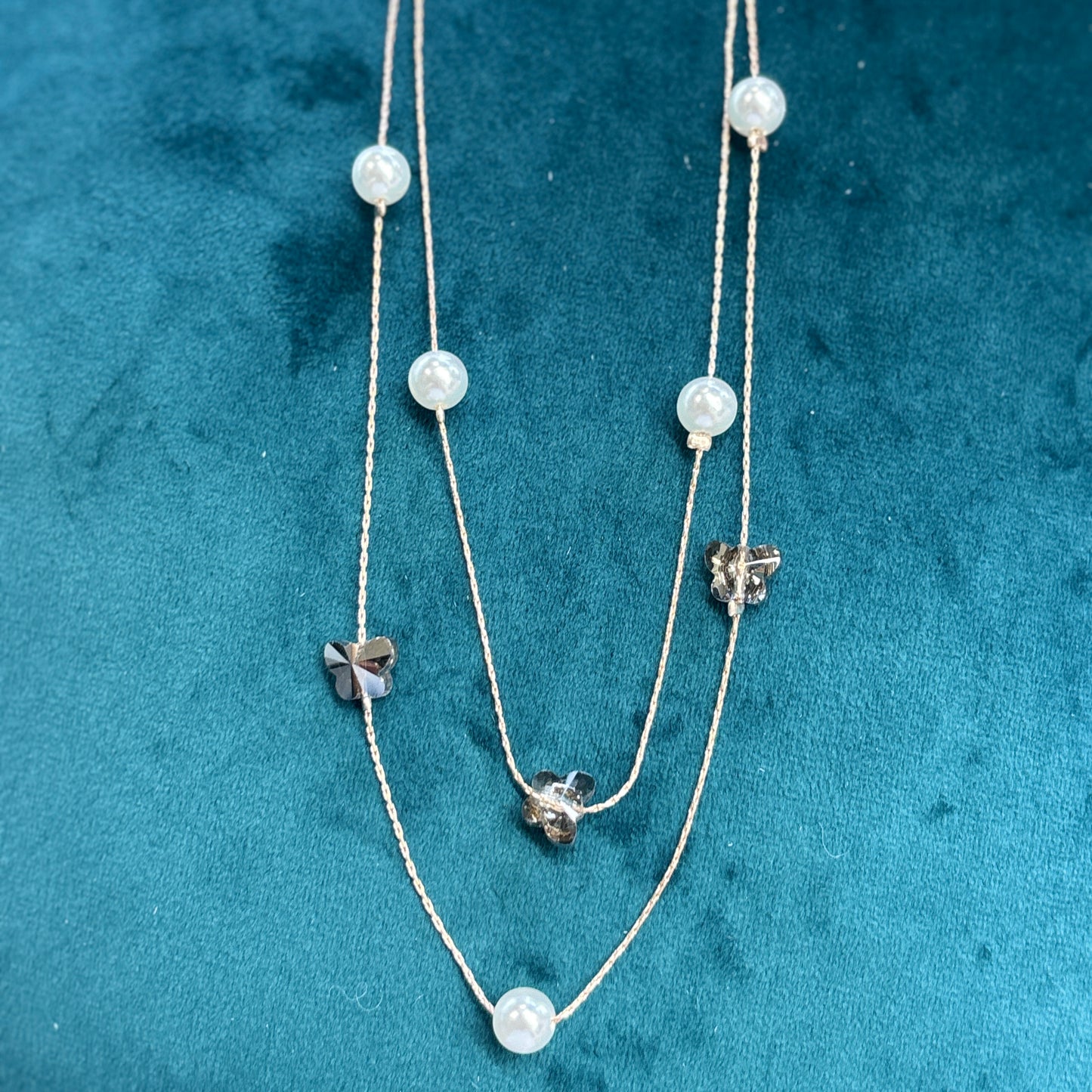 Double Layer Pearl and Charm Necklace