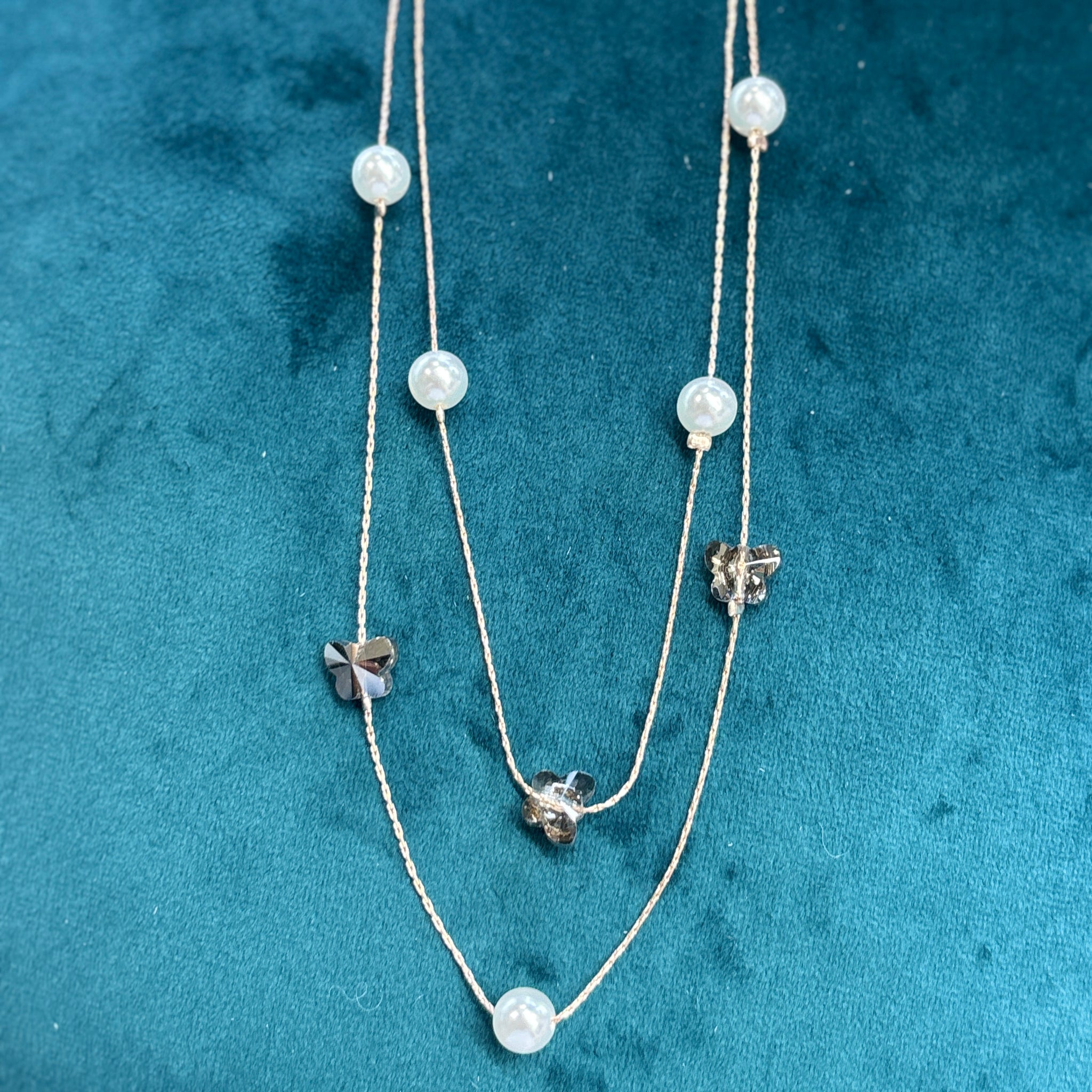 Double Layer Pearl and Charm Necklace