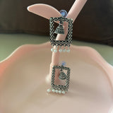 Silver Rectangular Frame Jhumka Earrings
