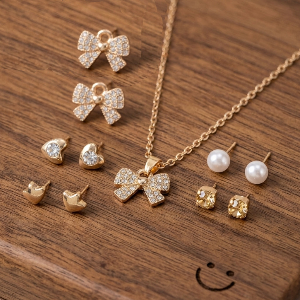 The Anti-Tarnish Pearl and Crystal Jewelry Set from the Celestial Ribbon Luxe Collection