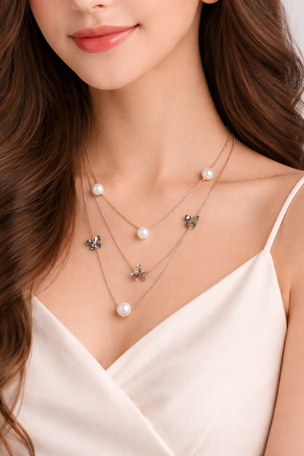 Double Layer Pearl and Charm Necklace