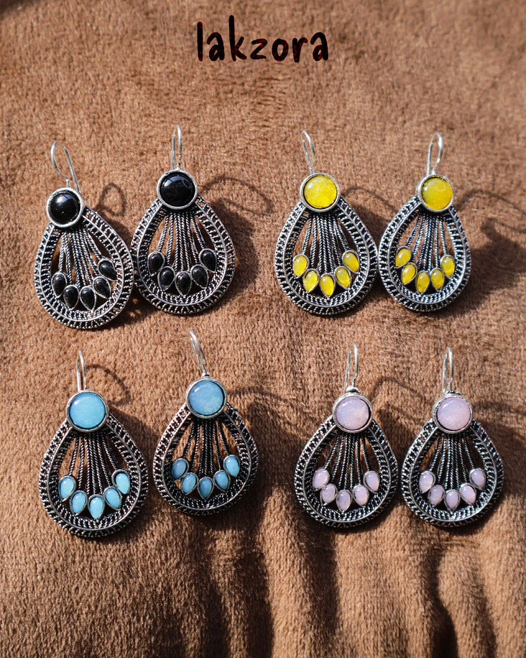 Oxidised Silver Teardrop Earrings(Pack of 4)