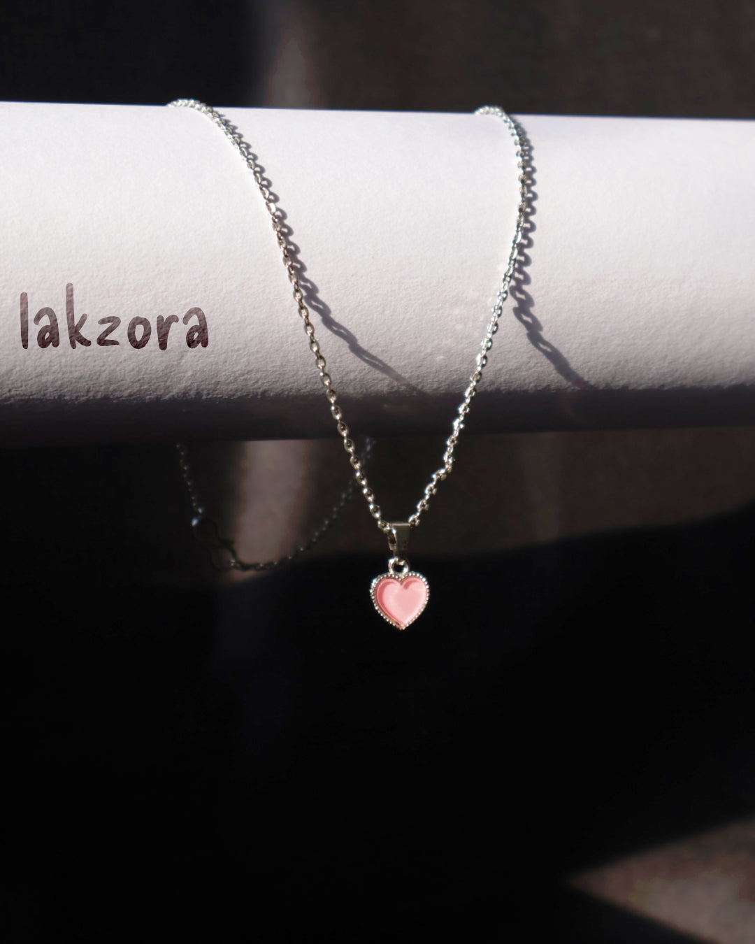 Pink Heart Pendant Silver Necklace