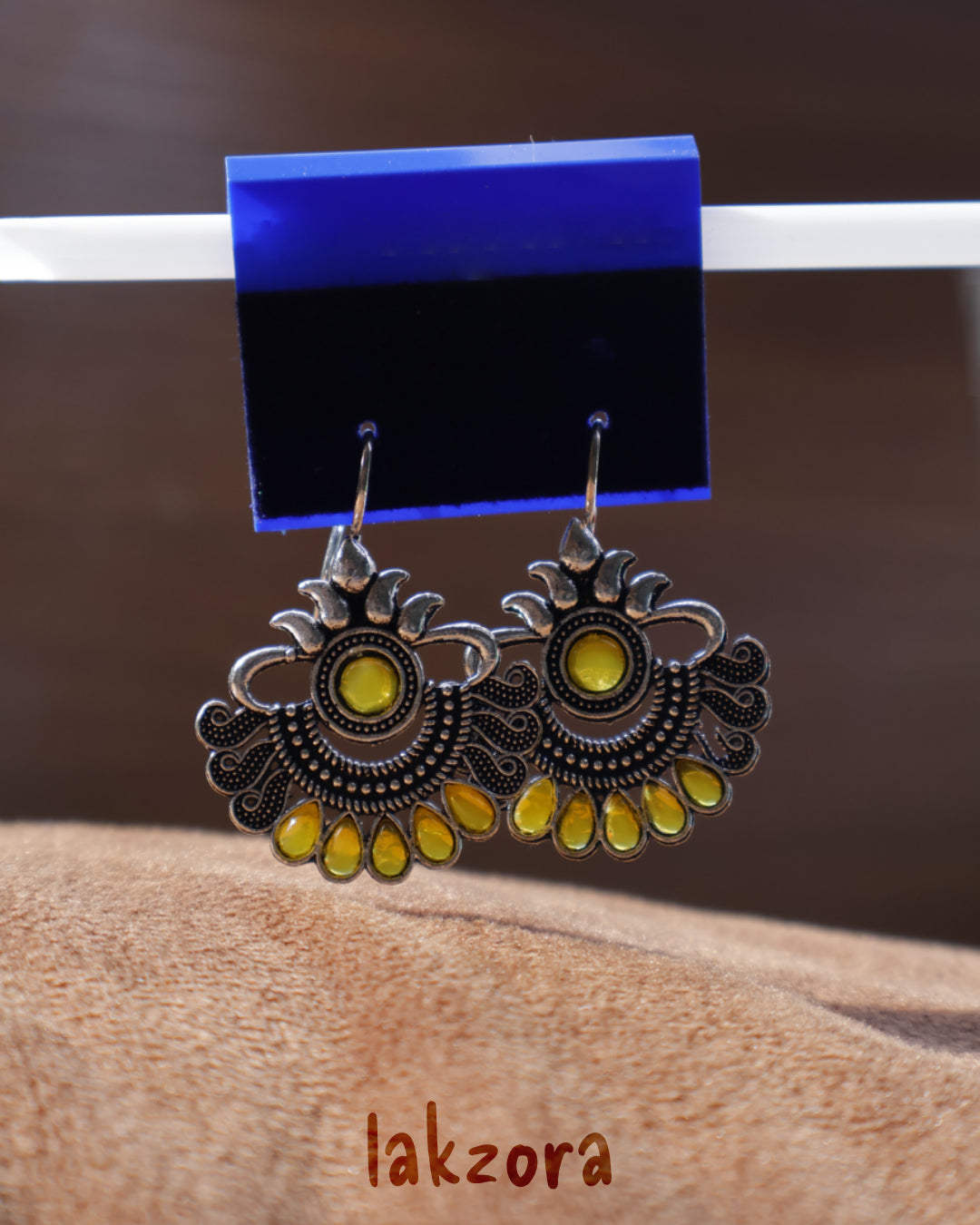 Silver Aqua-Stone Peacock Motif Earrings
