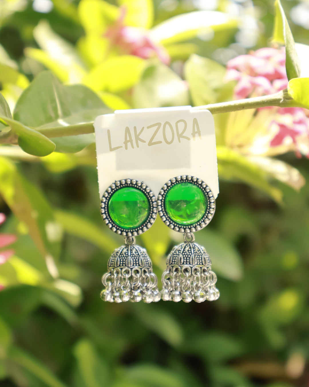 Silver Oval Stone Earrings