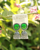 Silver Oval Stone Earrings
