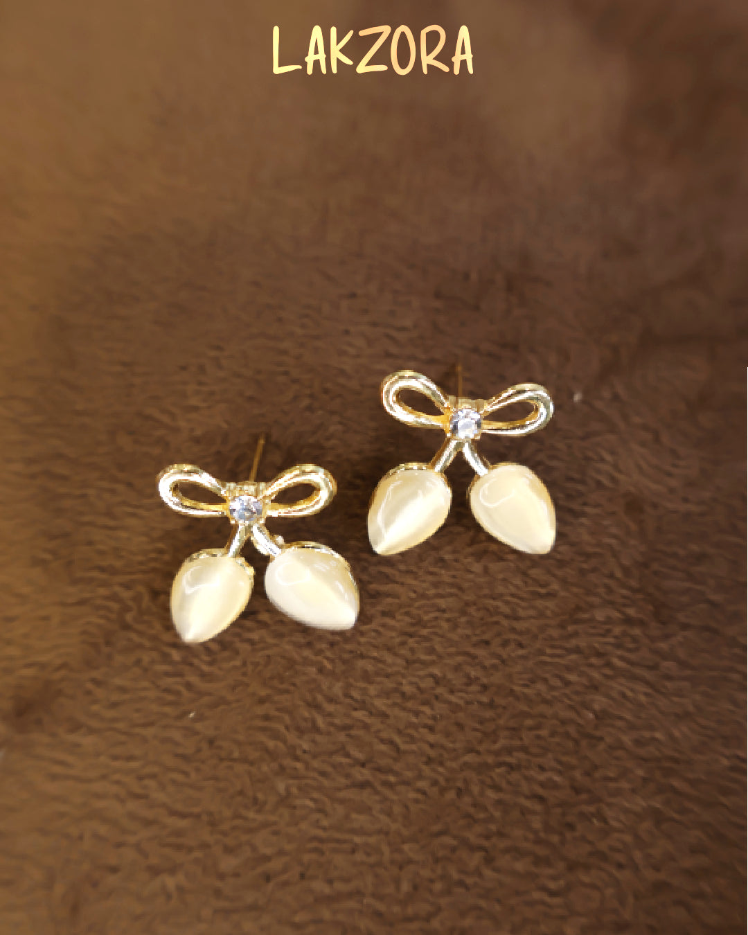 Gold Tone Cherry Bow Stud Earrings