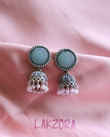 Silver Oval Stone Earrings