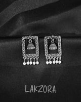 Silver Rectangular Frame Jhumka Earrings
