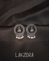 Oxidised Silver Beaded Jhumka Earrings