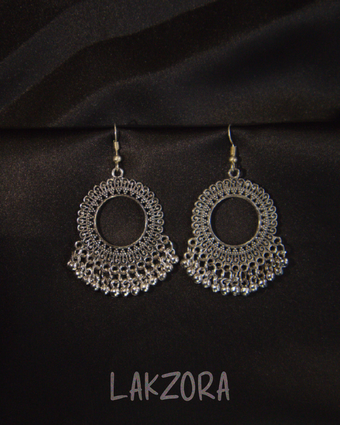 Oxidised Silver Circular Jhumka Earrings