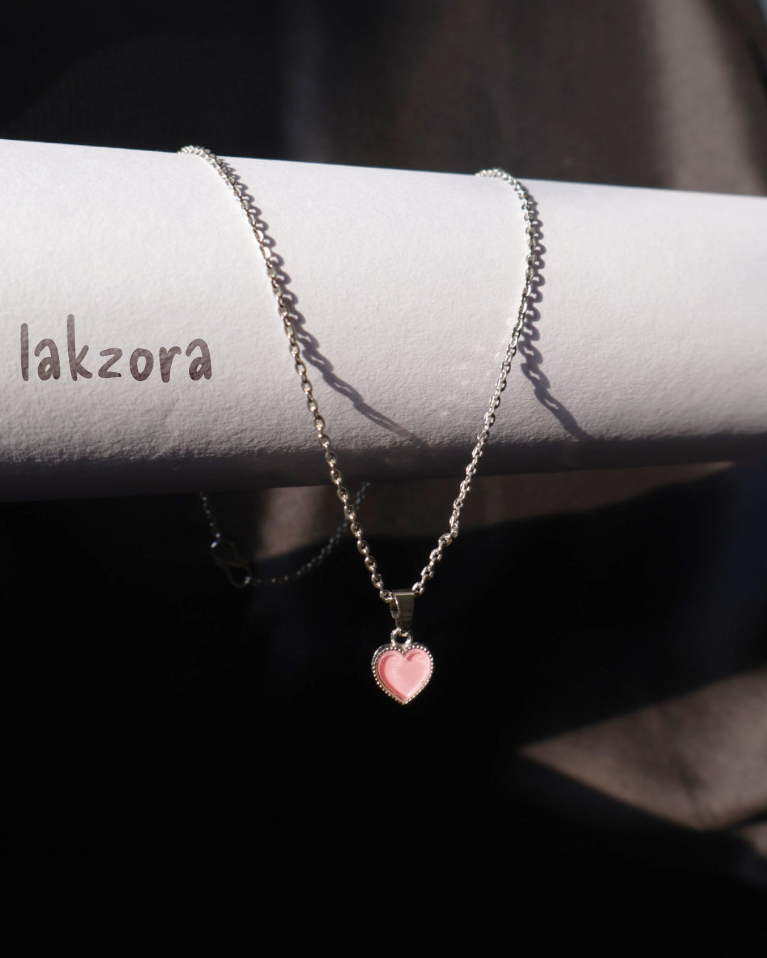 Pink Heart Pendant Silver Necklace
