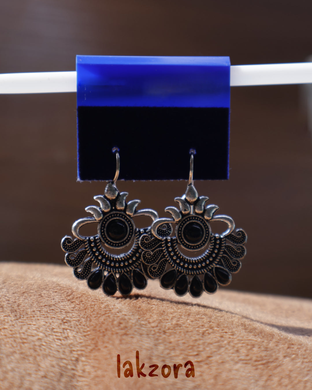 Silver Aqua-Stone Peacock Motif Earrings