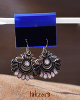 Silver Aqua-Stone Peacock Motif Earrings