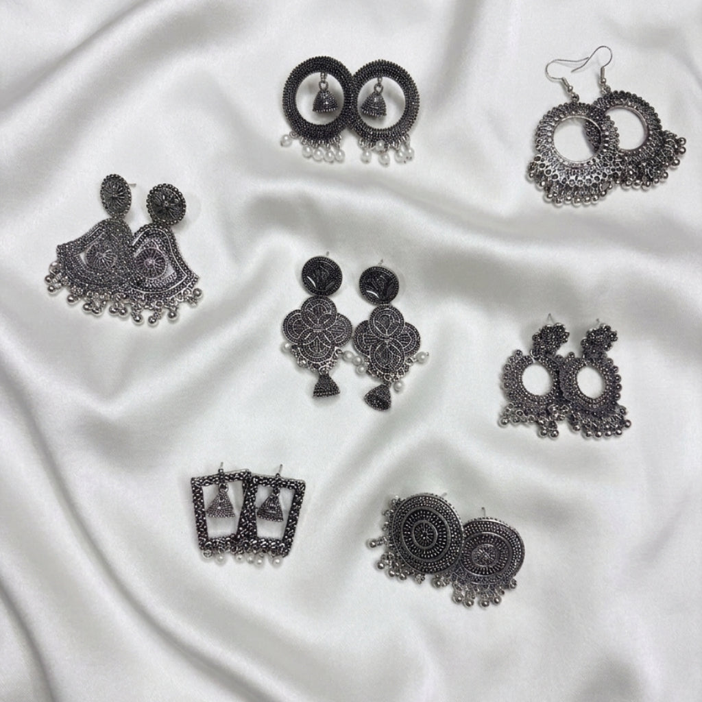 Collection of Antique Oxidized Statement Earrings