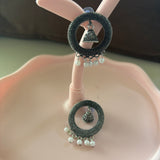 Oxidised Silver Beaded Jhumka Earrings