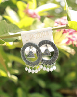 Oxidised Silver Beaded Jhumka Earrings