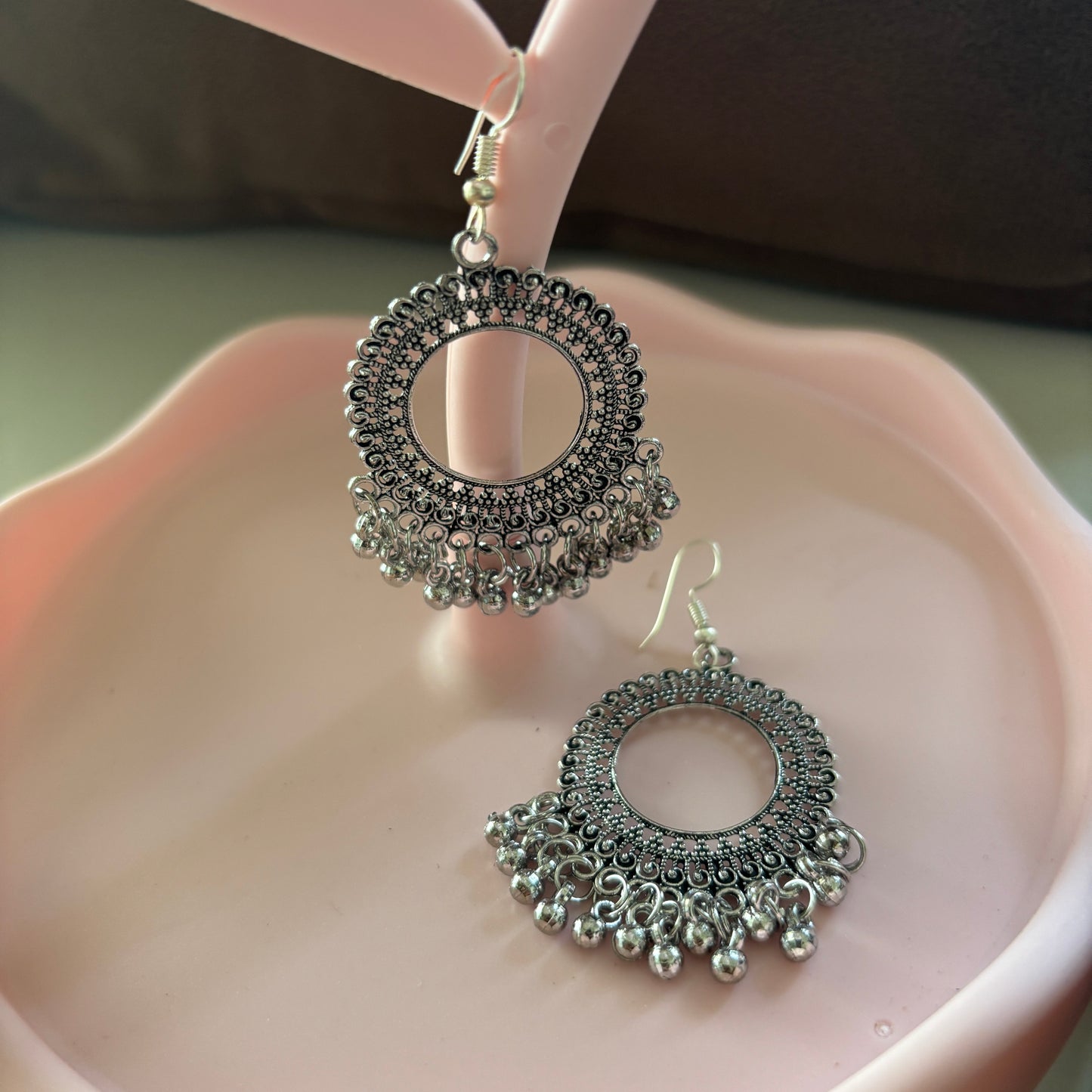 Oxidised Silver Circular Jhumka Earrings