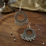 Oxidised Silver Circular Jhumka Earrings