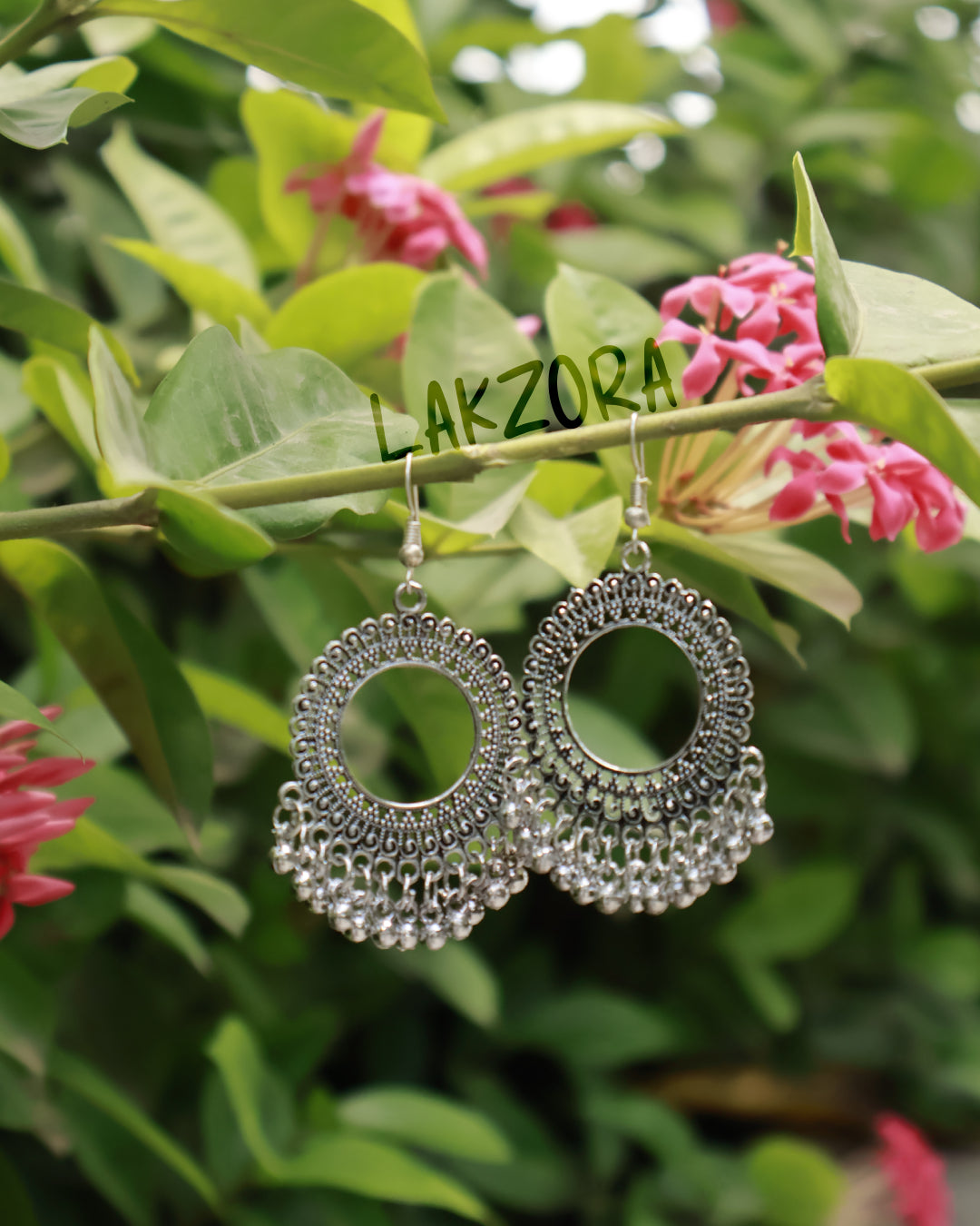 Oxidised Silver Circular Jhumka Earrings