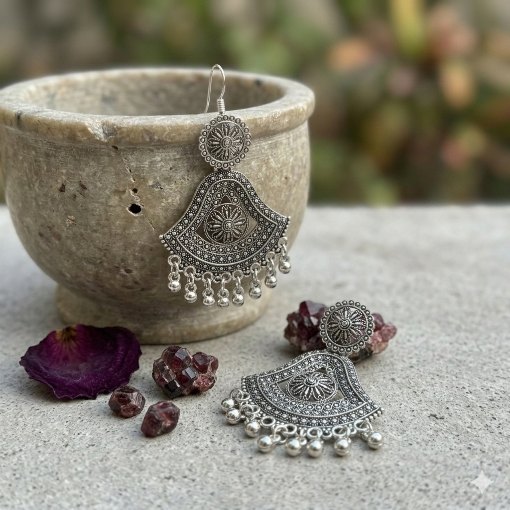 Oxidised Silver Dangler Earrings