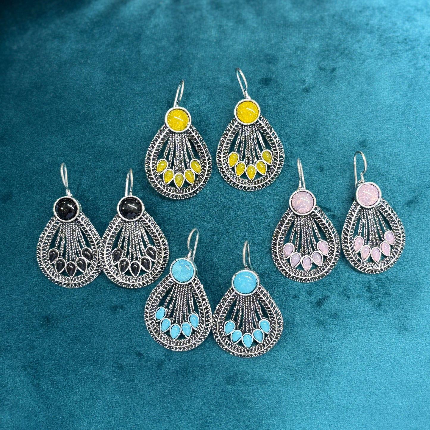 Oxidised Silver Teardrop Earrings(Pack of 4)