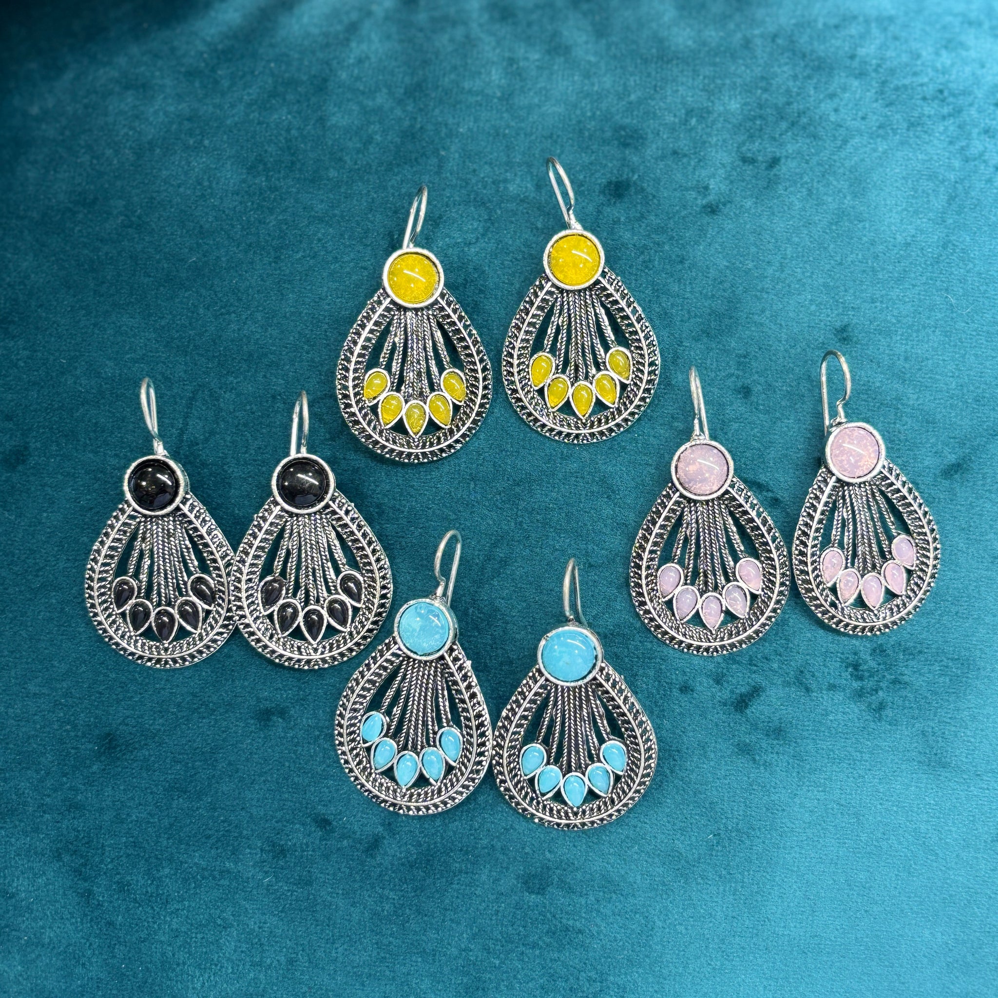 Oxidised Silver Teardrop Earrings(Pack of 4)