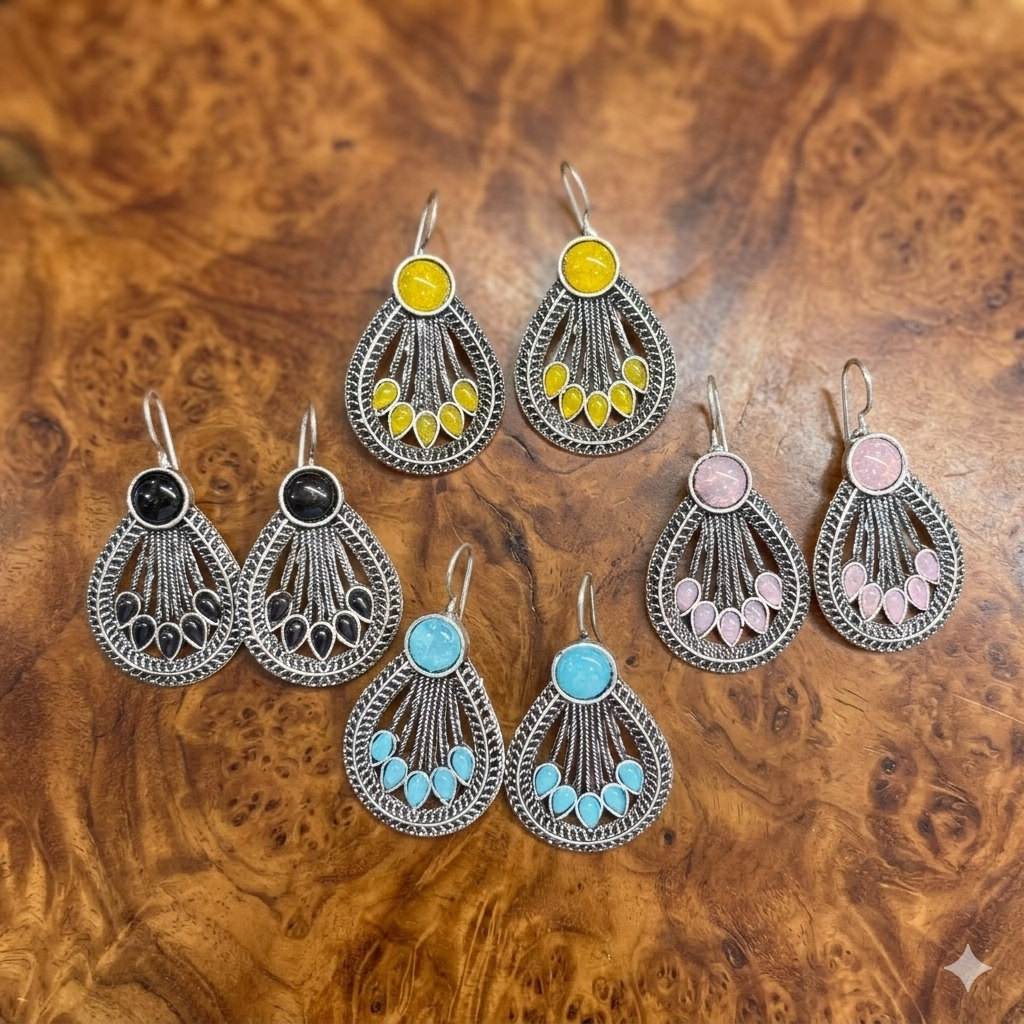 Oxidised Silver Teardrop Earrings(Pack of 4)