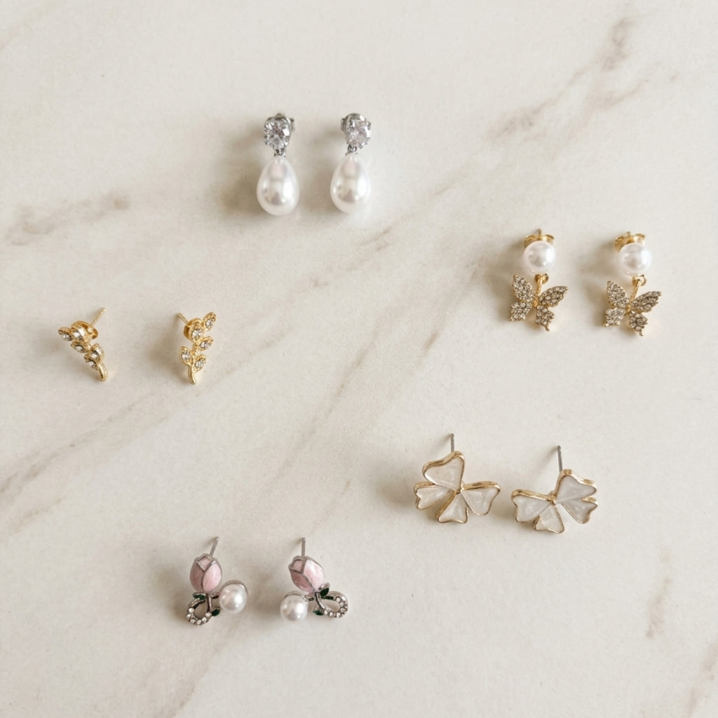 Pearl Blossom Elegance – Anti-Tarnish Earrings Combo Set
