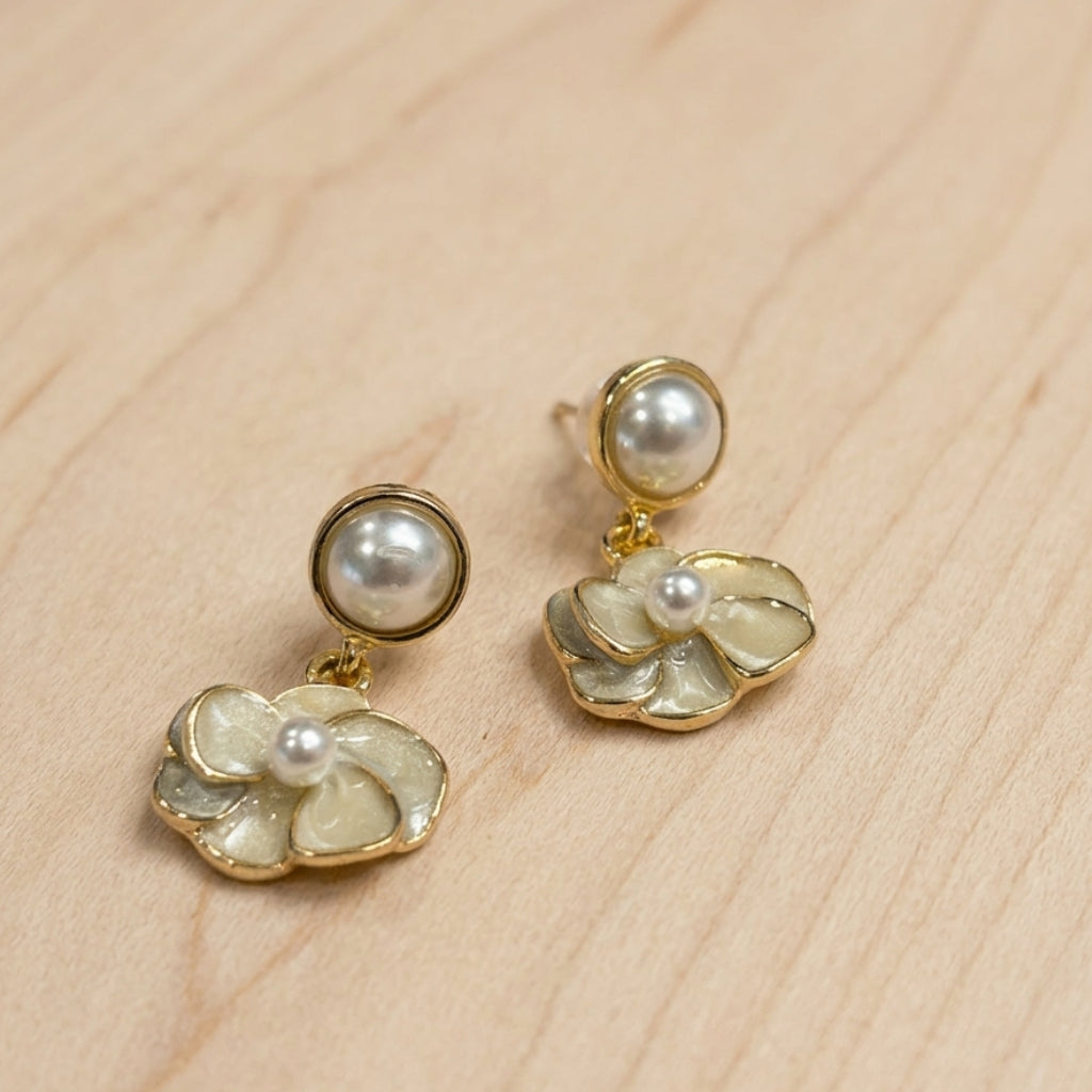 Pearl Flower Drop Earrings