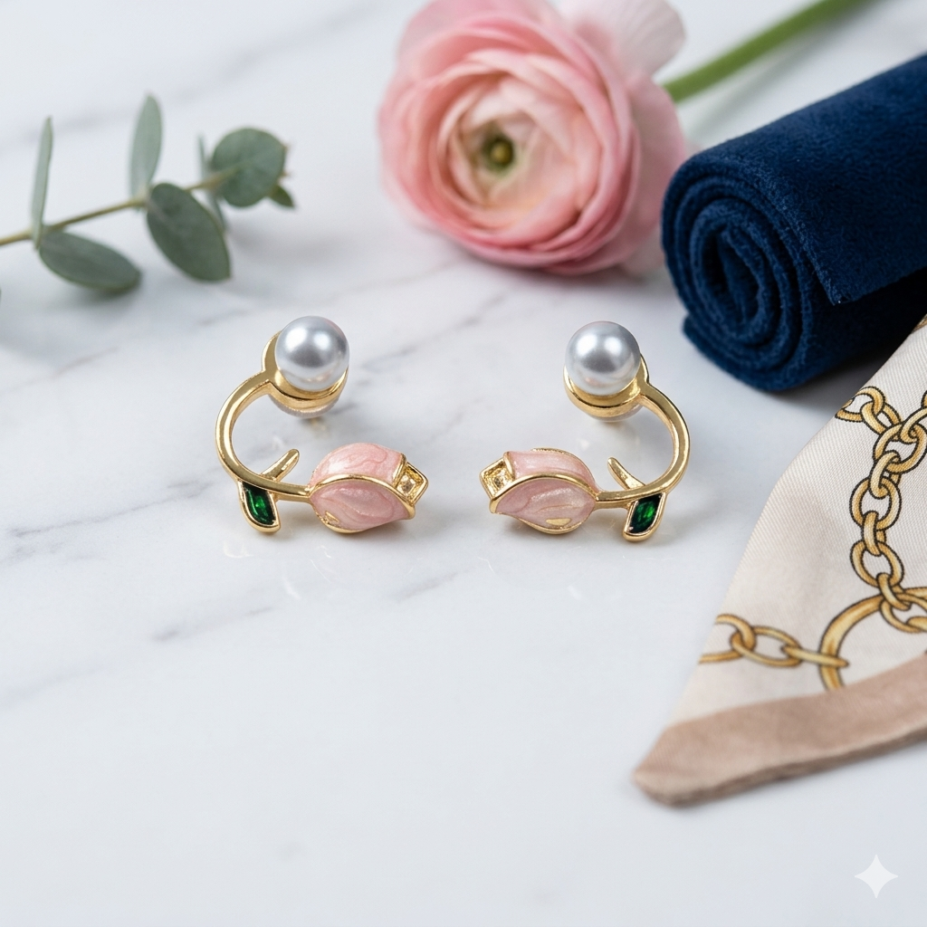 Pearl & Pink Stone Earrings