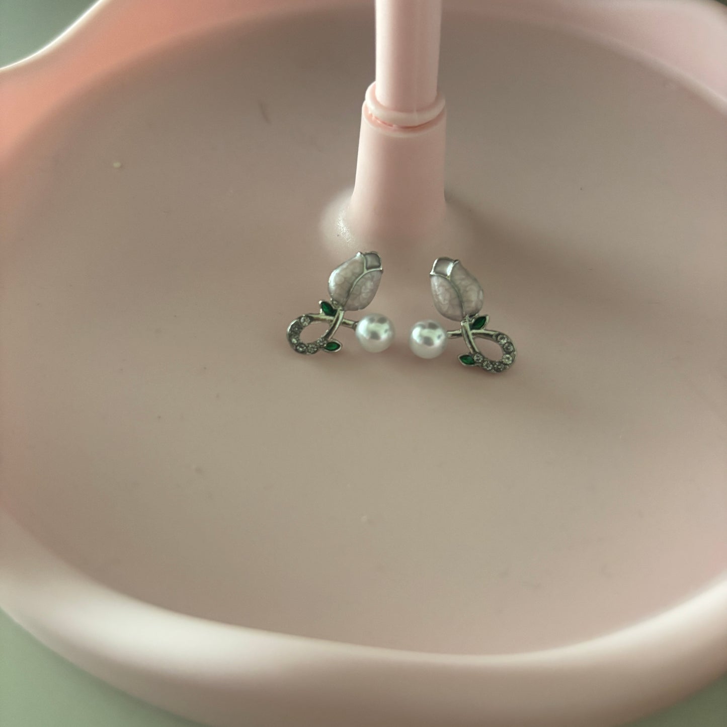 Pearl & Rose Flower Earrings