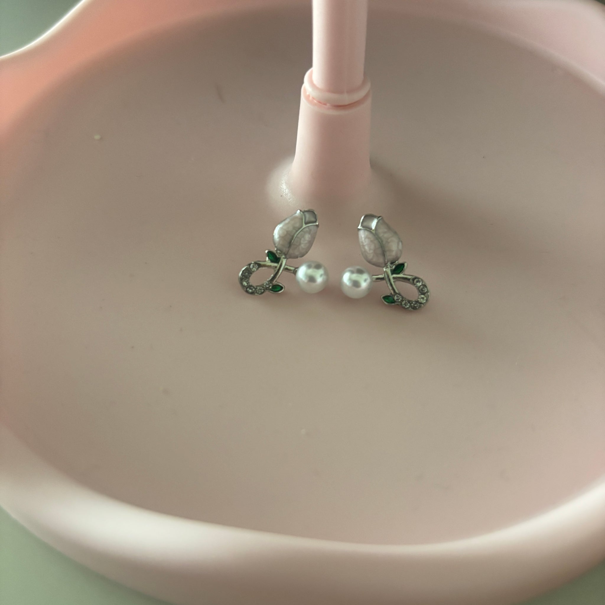 Pearl & Rose Flower Earrings