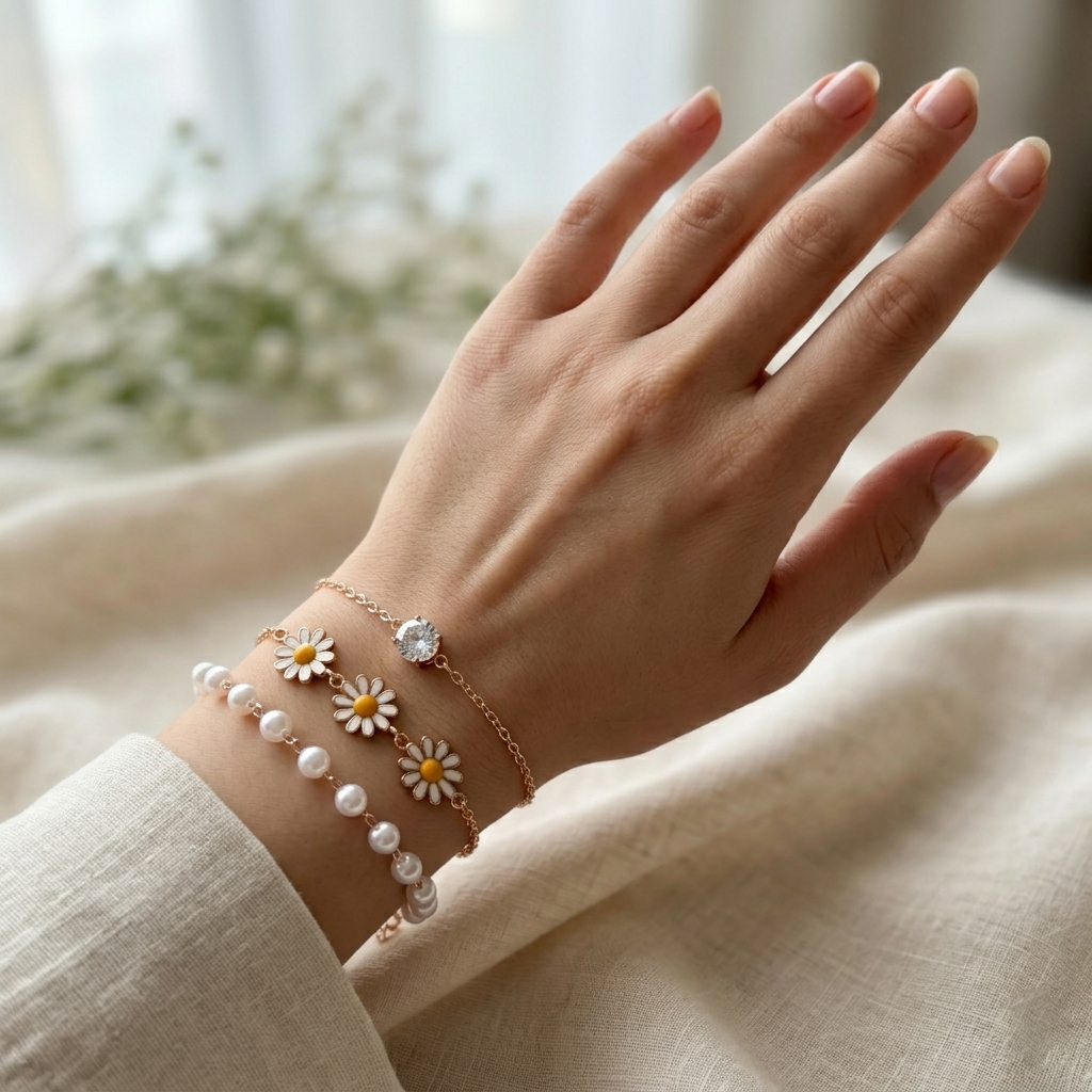 Blossom Pearl Daisy Bracelet Set