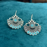 Silver Aqua-Stone Peacock Motif Earrings