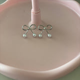Silver Bow with Pearl Earrings