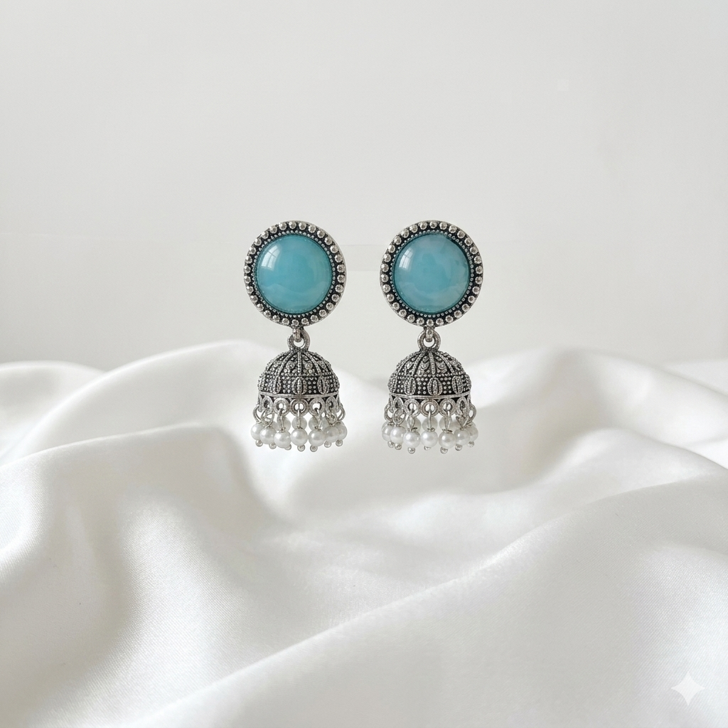 Silver Oval Stone Earrings