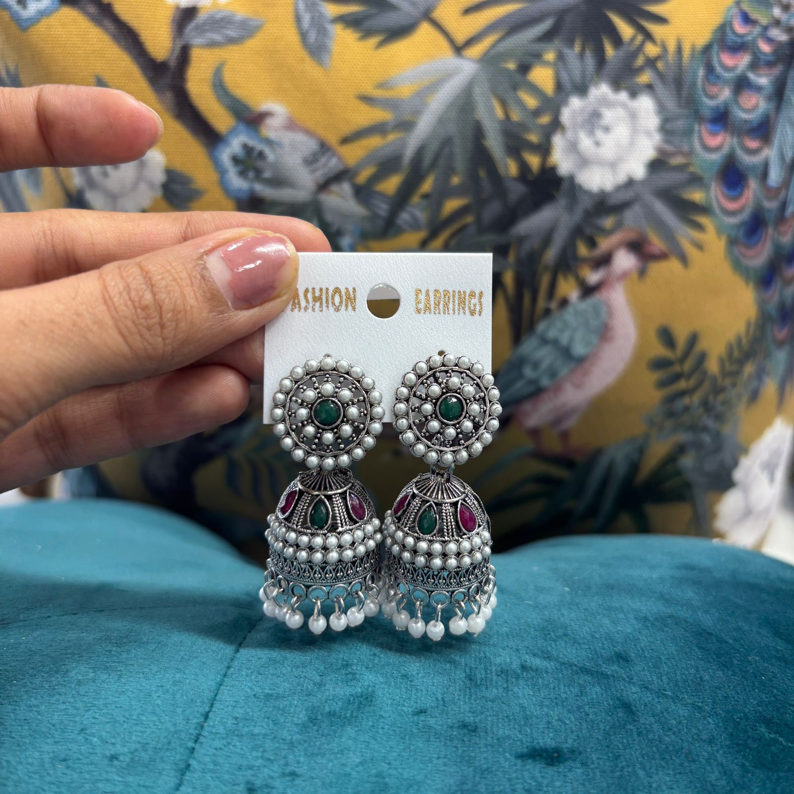Silver Oxidised Jhumka Earrings